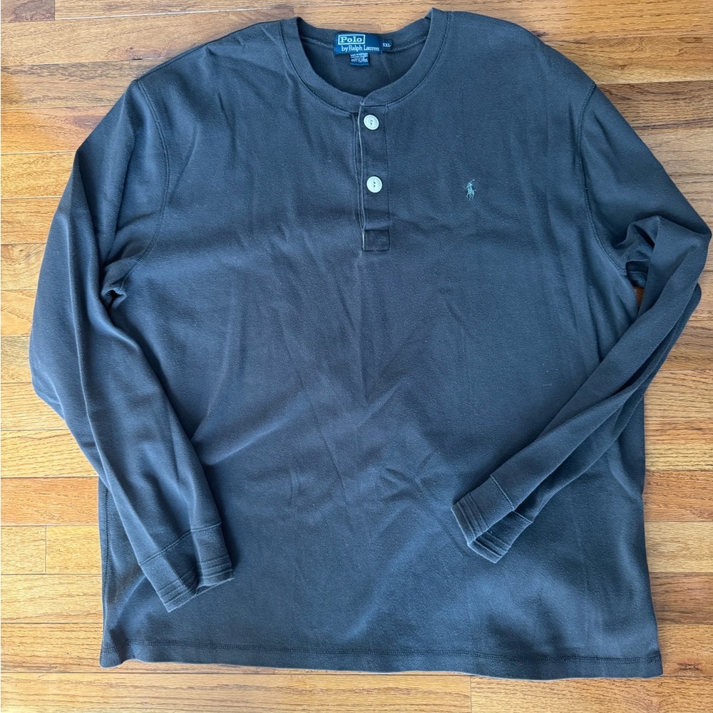 VTG Made in USA Polo Ralph Lauren Dark Gray Long Sleeve Henley Half Button Shirt